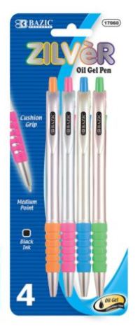 D-17060-BAZIC Zilver Side Click Oil-Gel Ink Retractable Pen (4